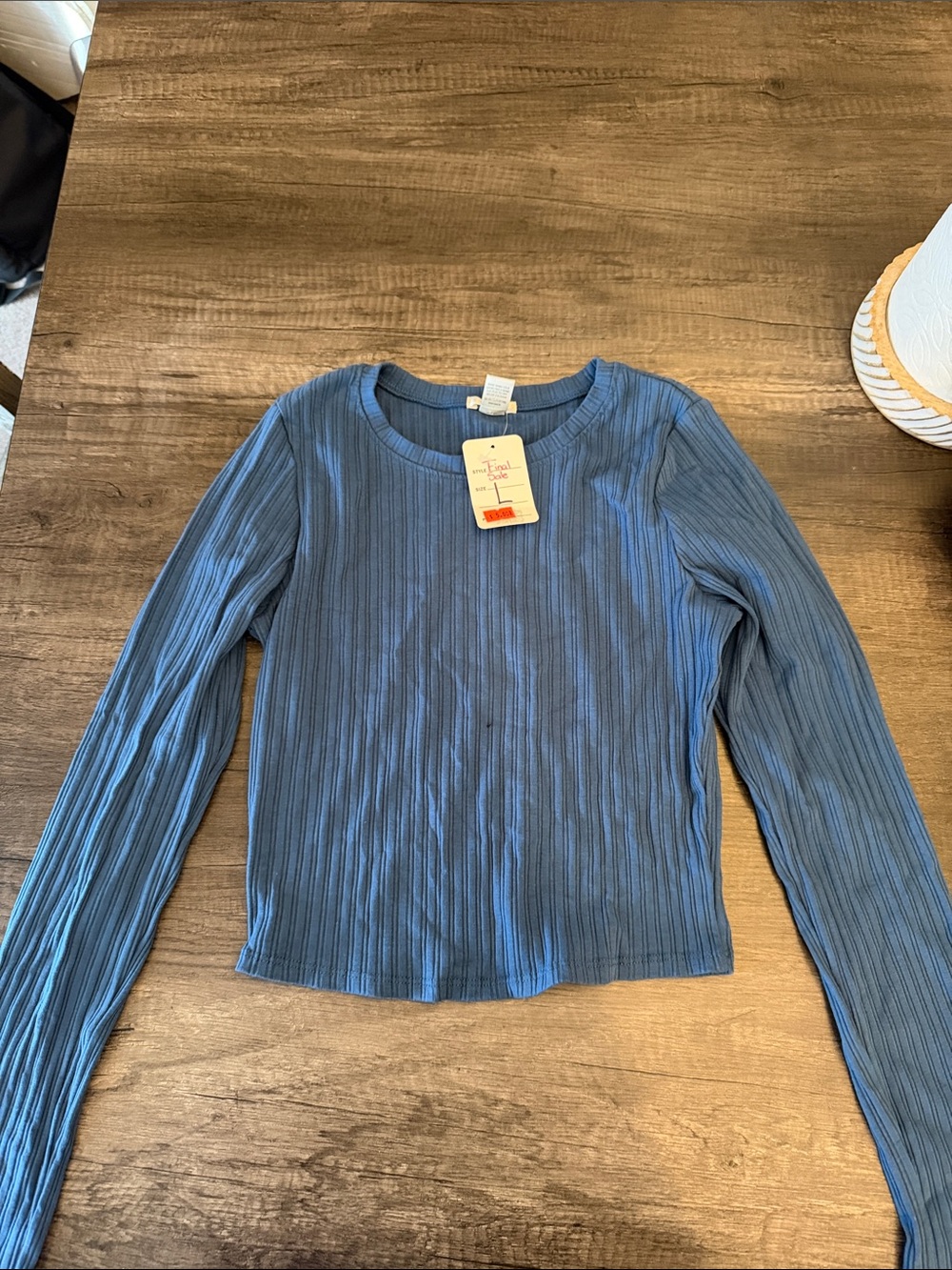 Long Sleeve Ribbed Crewneck Top - Blue